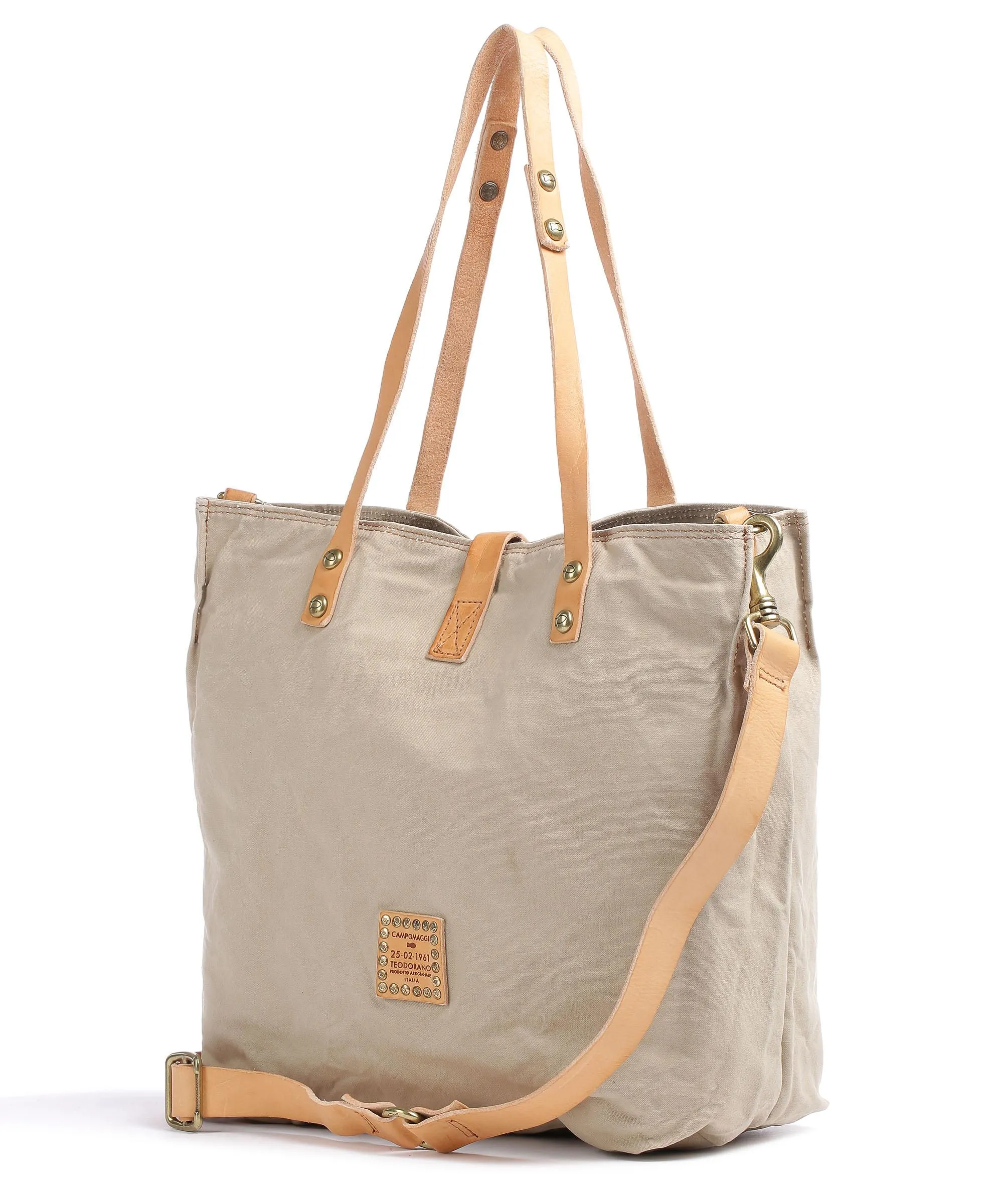  Campomaggi Borsa shopper cotone beige/verde  