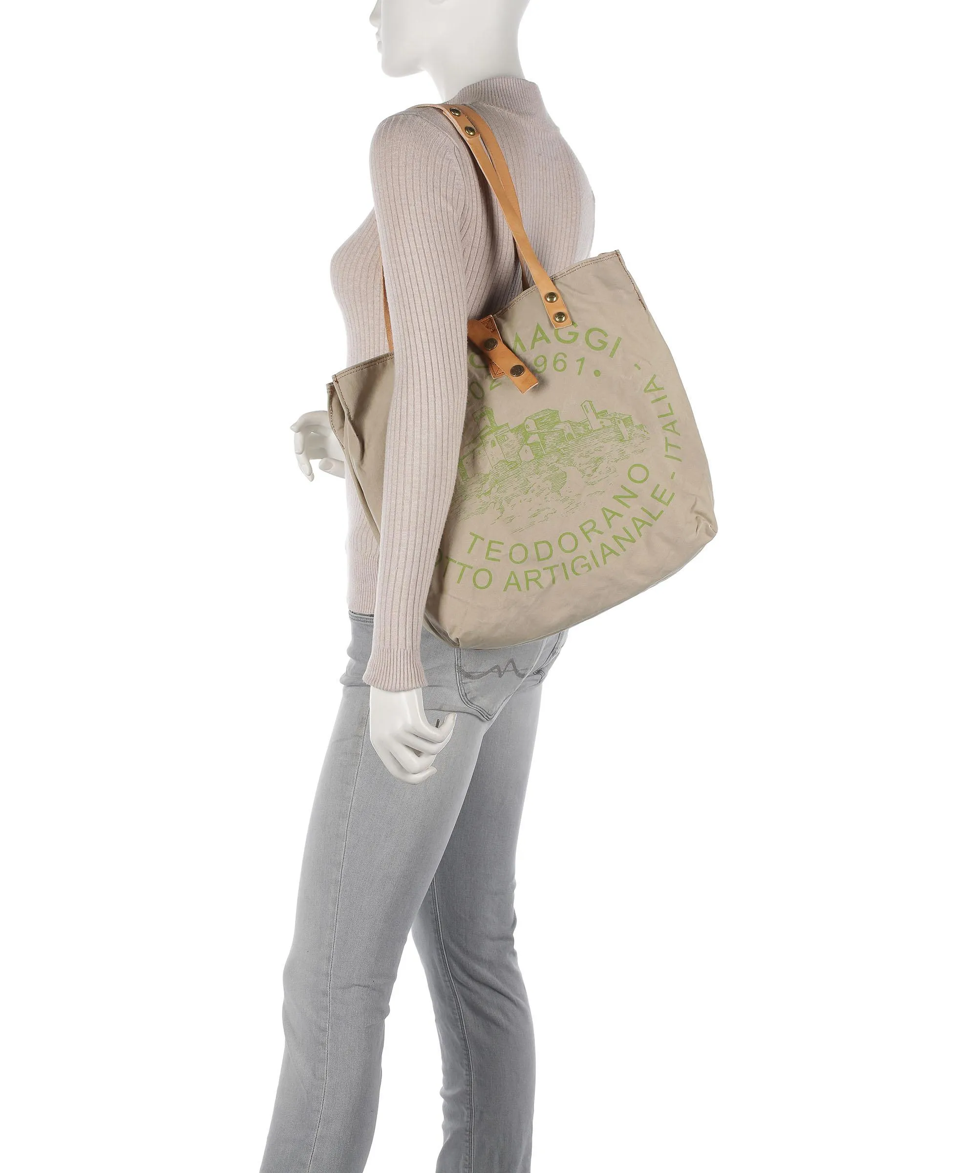  Campomaggi Borsa shopper cotone beige/verde  