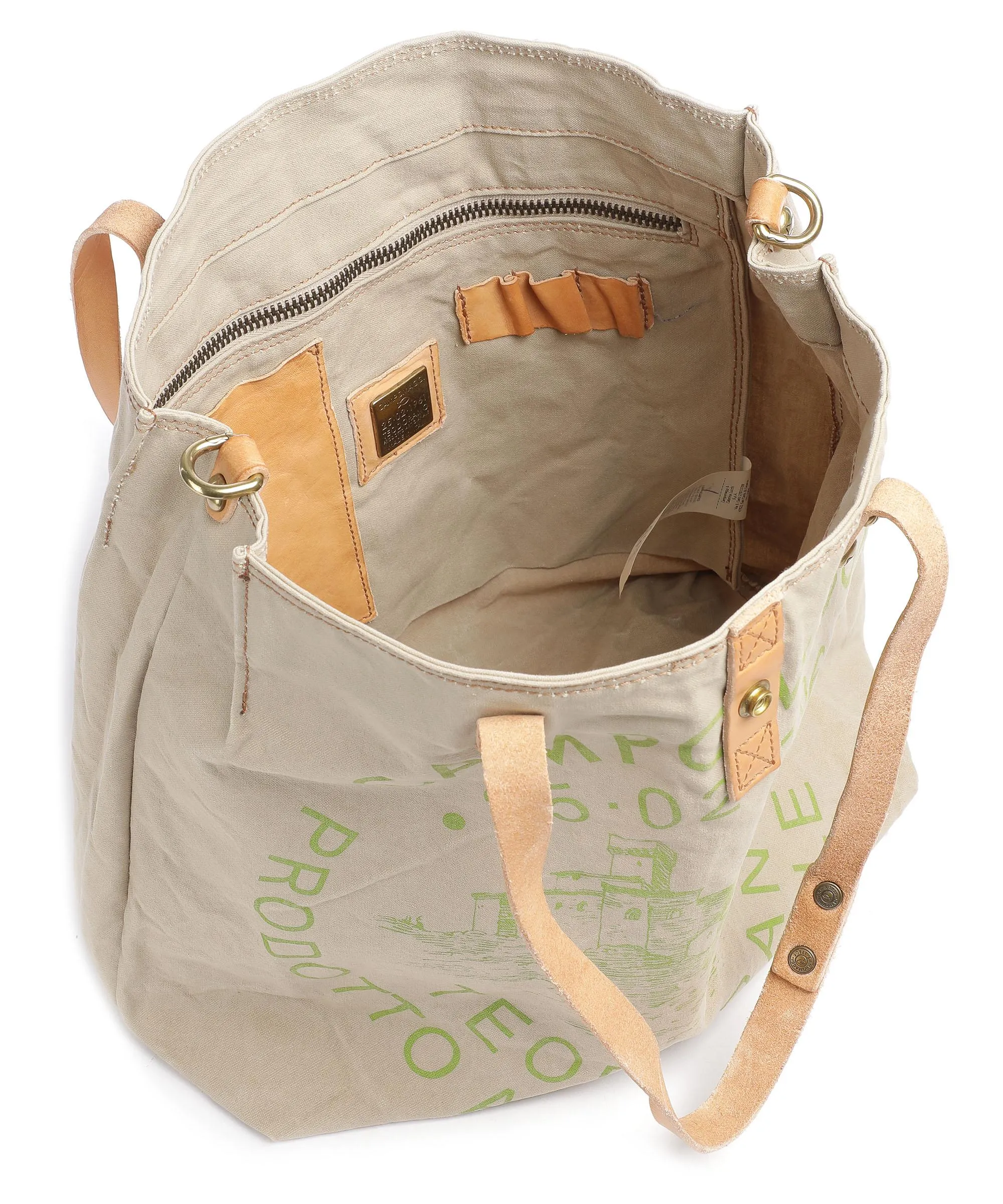  Campomaggi Borsa shopper cotone beige/verde  