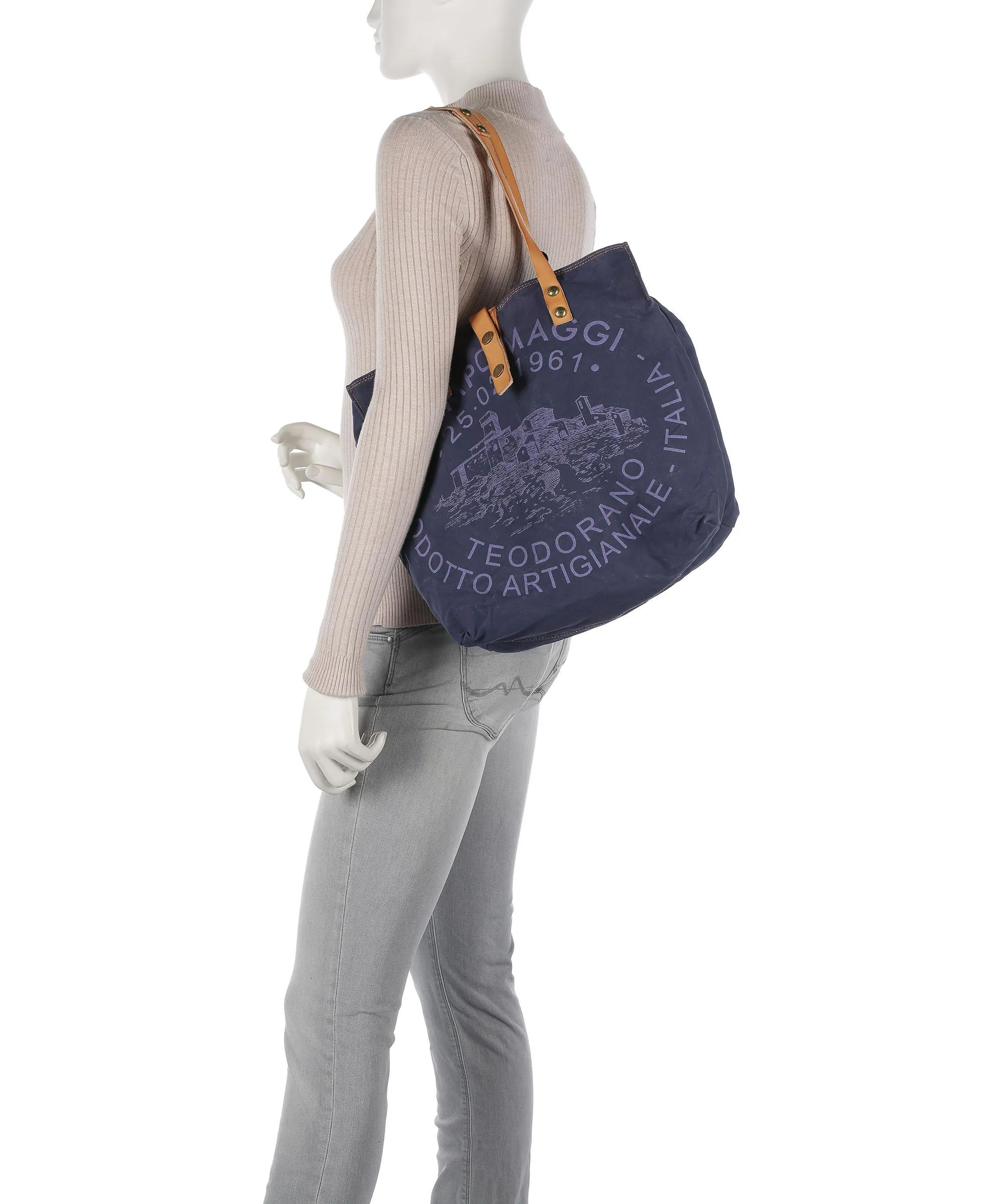  Campomaggi Borsa shopper cotone blu scuro  