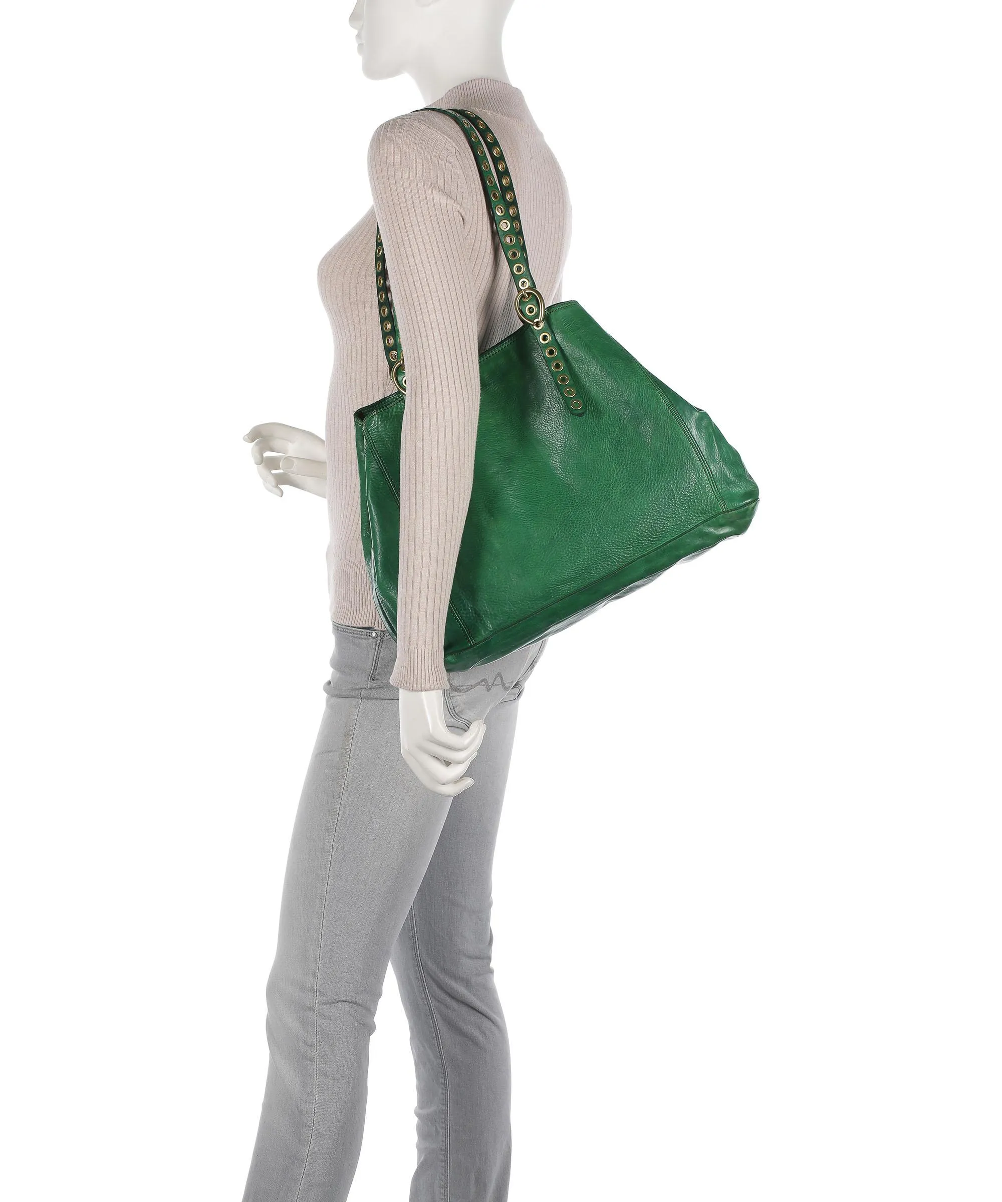  Campomaggi Borsa shopper pelle di vacchetta finemente grana verde  