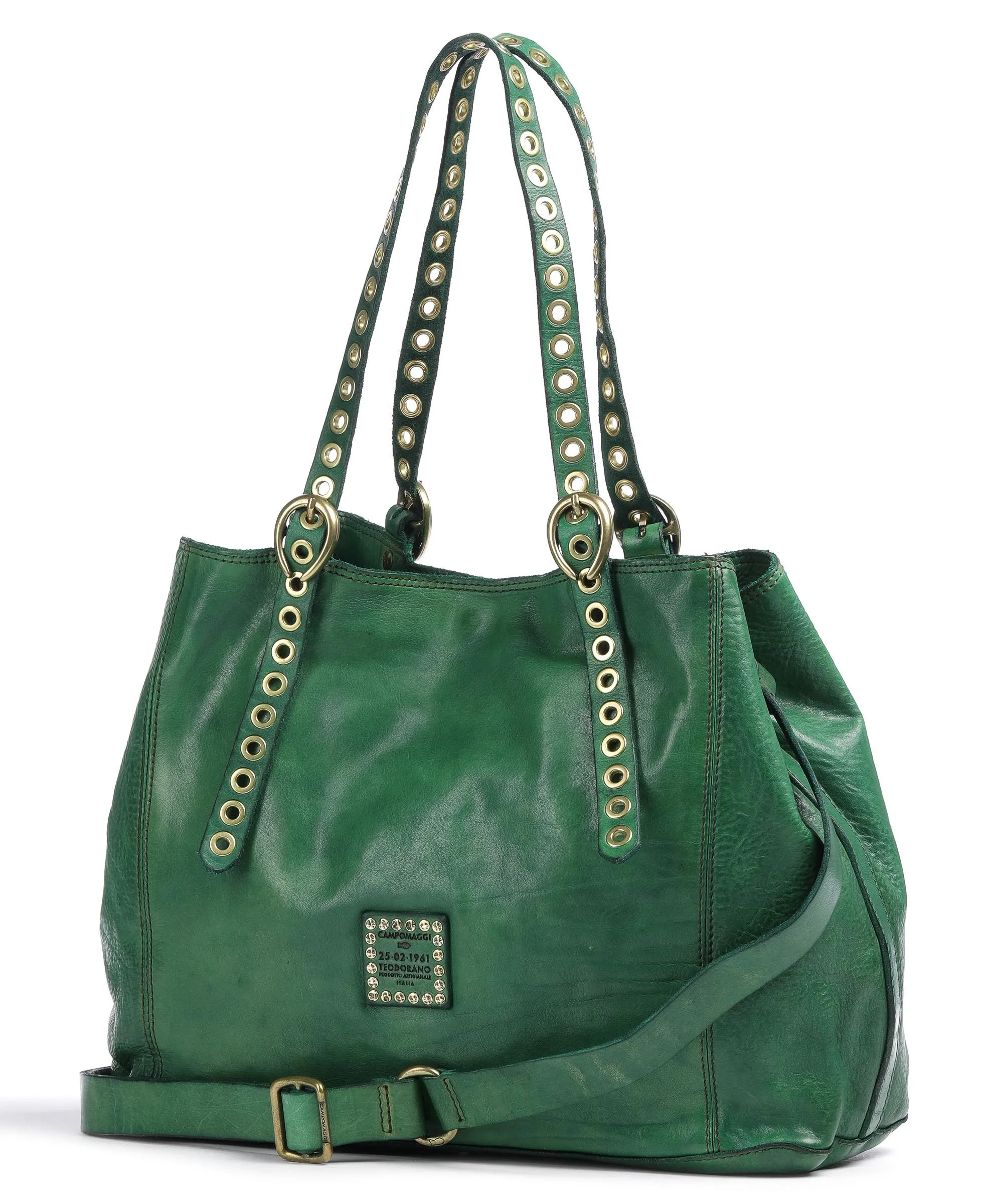  Campomaggi Borsa shopper pelle di vacchetta finemente grana verde  