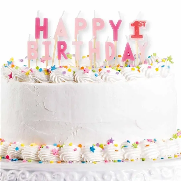 Candele per torta di buon 1° compleanno rosa-rosa