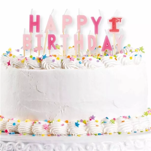 Candele per torta di buon 1° compleanno rosa-rosa