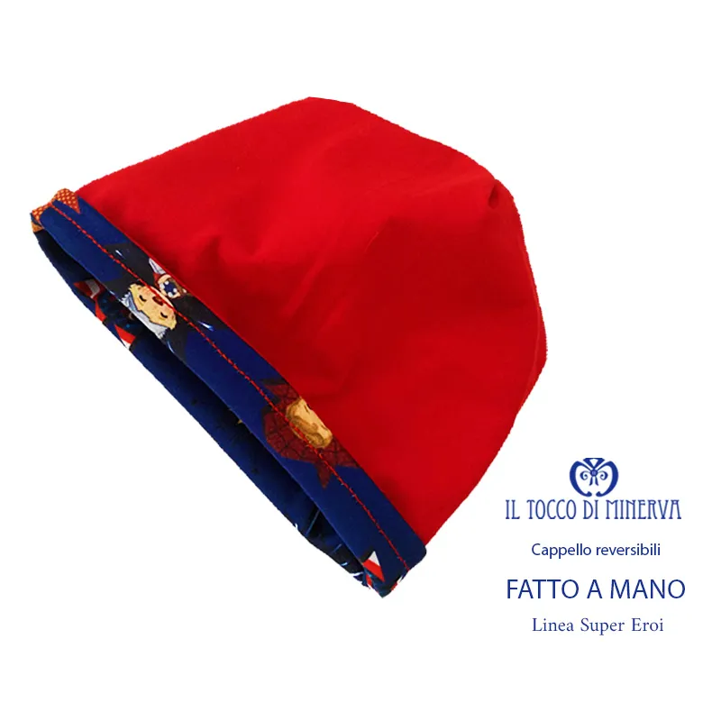 Cappello reversibile felpato bambino fantasia Super Eroi - Fatto a Mano