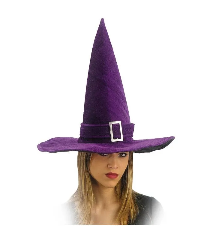 Cappello strega in velluto viola fibbia h. cm. 40 ca.
