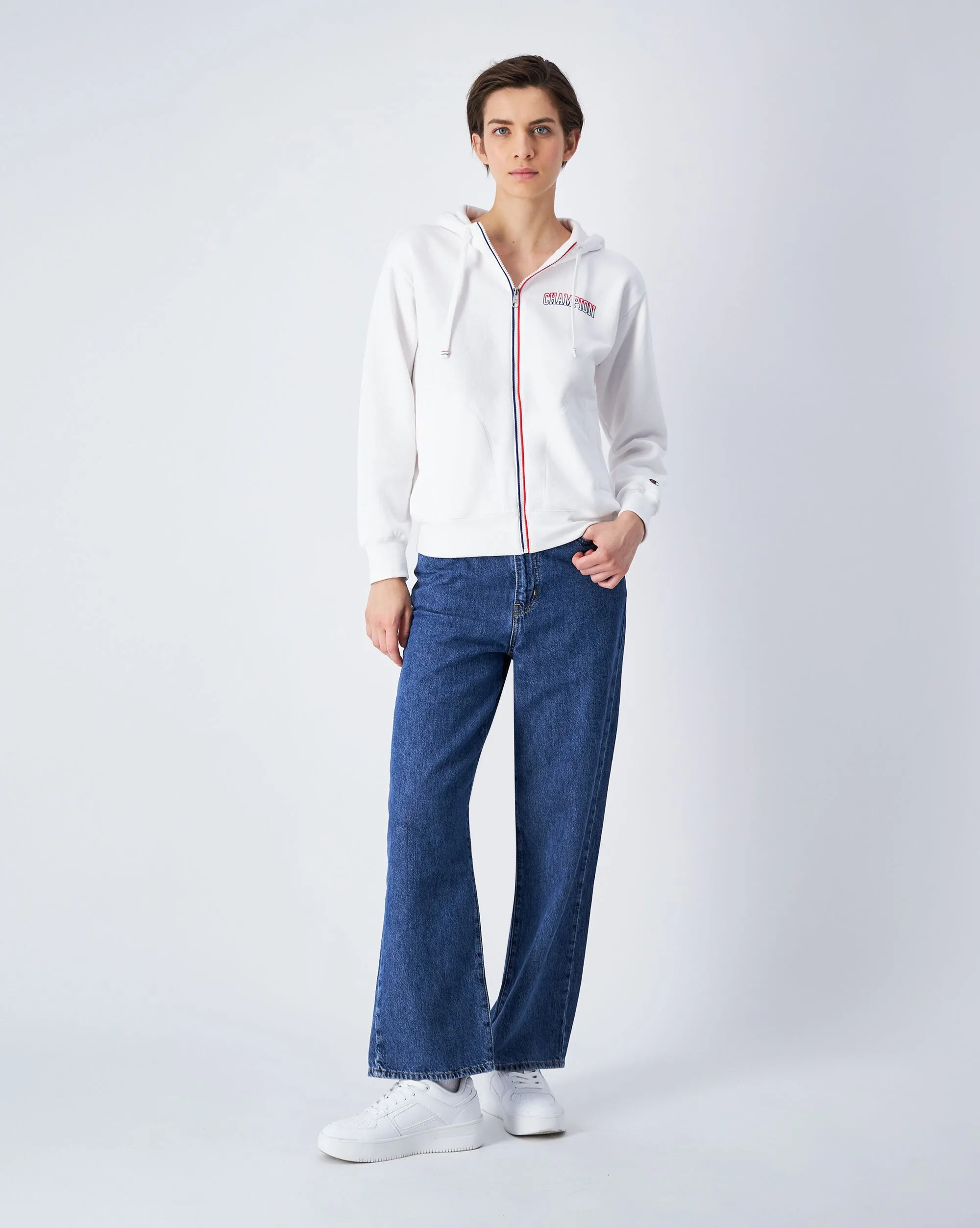 Champion Felpa Con Cappuccio Full Zip Color Punch Bianco Donna