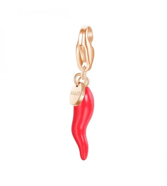 Charm donna gioielli Sagapò Happy in acciaio 316L pvd oro rosa smalto rosso Simbols Cornetto sha375