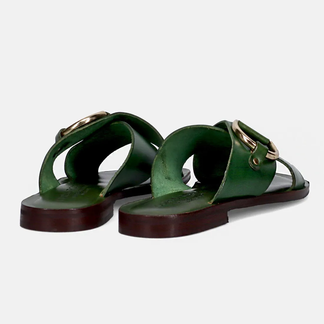 Ciabatta da donna Corso Roma 9 verde in pelle con fasce incrociate