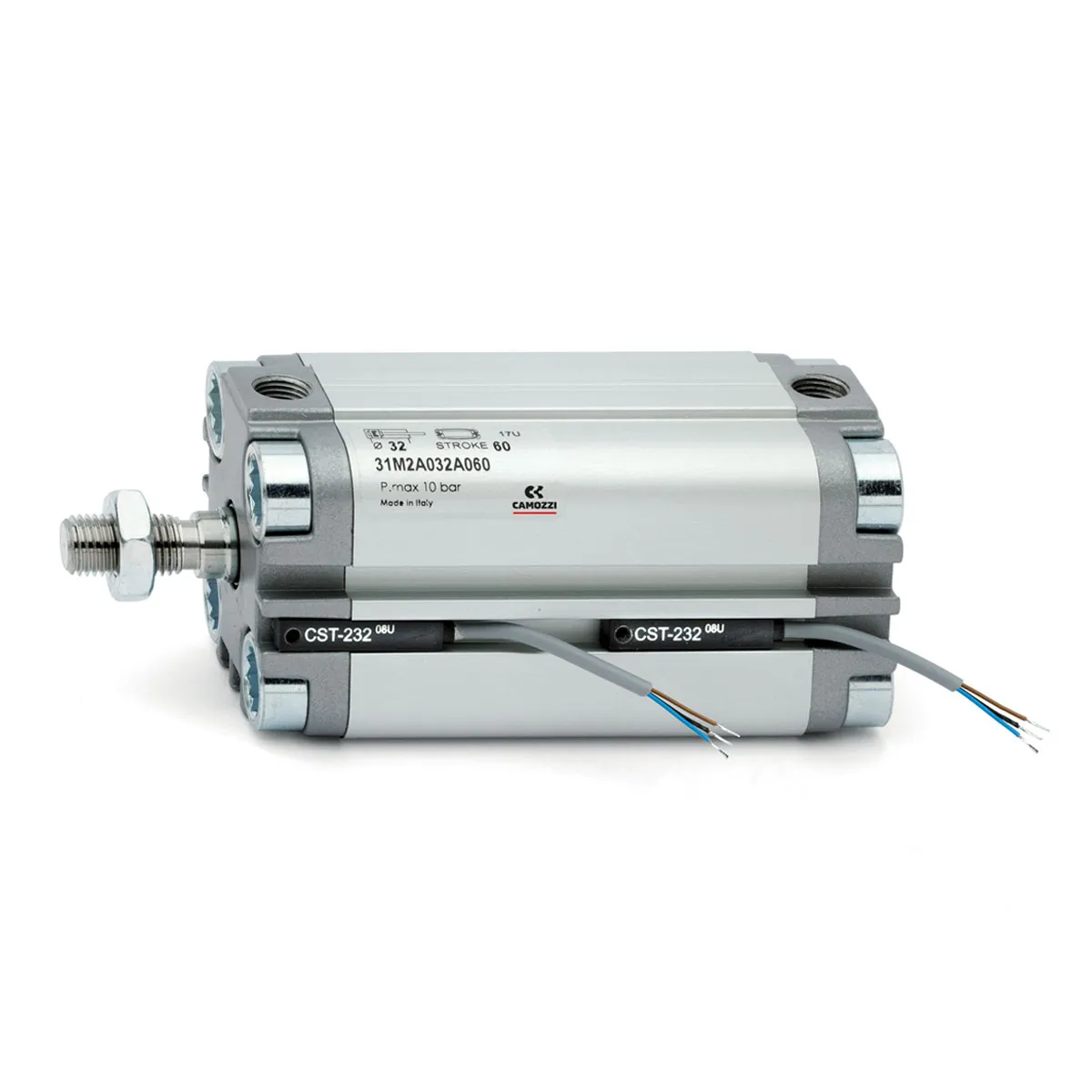 Cilindro pneumatico compatto Camozzi 31 31F2A080A005, Doppio effetto, foro da 80mm, corsa 5mm