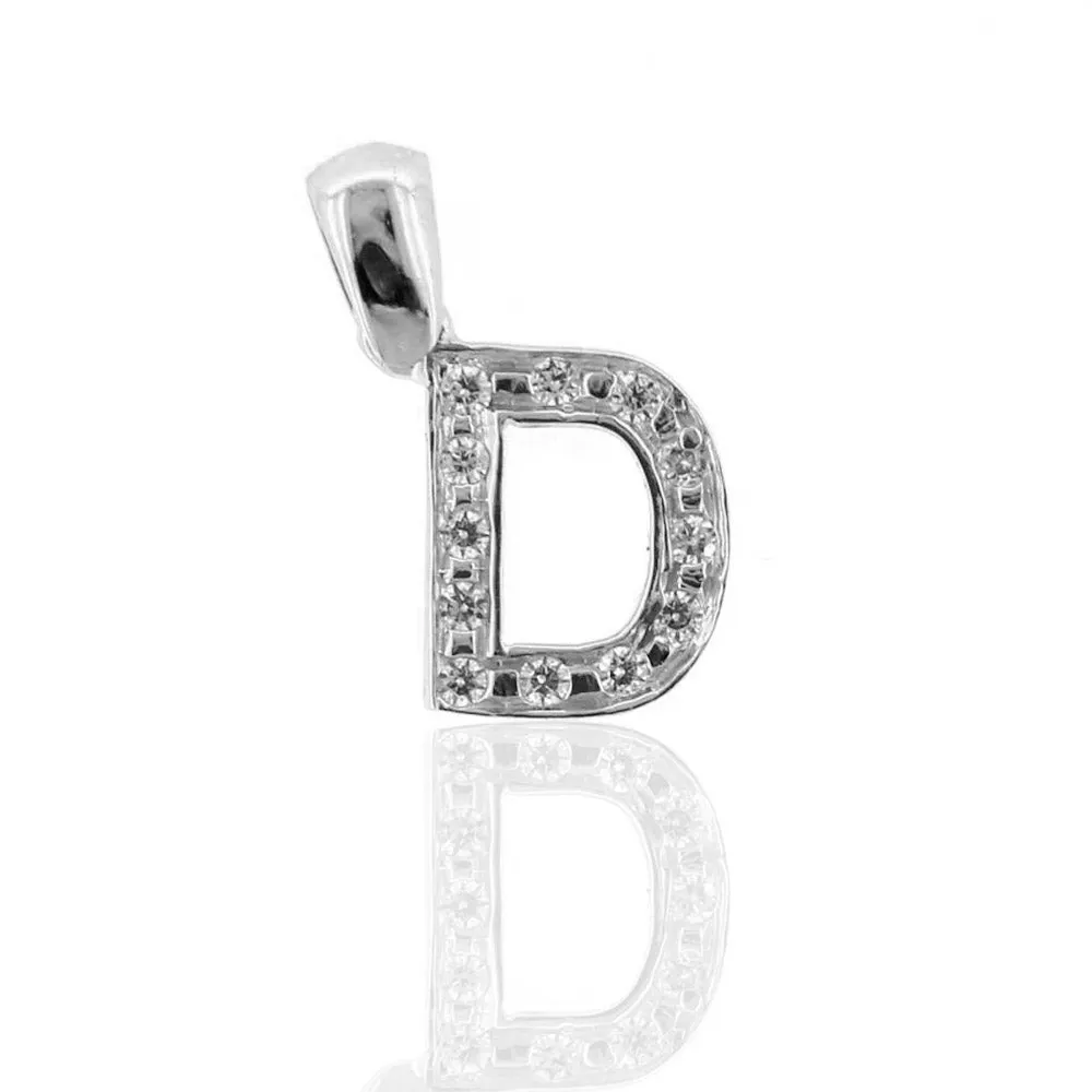 Ciondolo Lettera D in Oro Bianco e Zirconi
