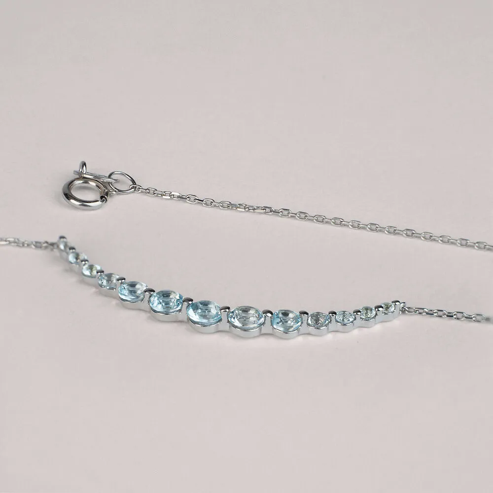 Collana Amélie Oro Bianco 375/1000 Maglia Forzatina Rotonda Topazio Sky Blue 40+2 cm 1428250