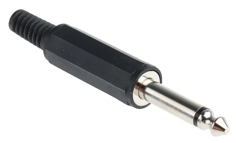 Connettore jack, 6.35 mm, Maschio, Nero, Montaggio su cavo