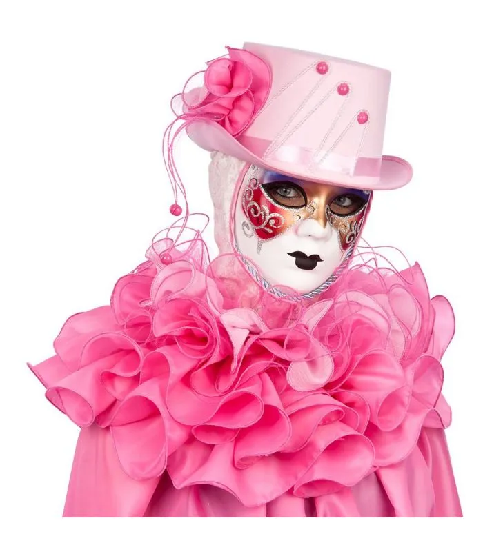 Copricapo veneziano rosa mantellina e cappello