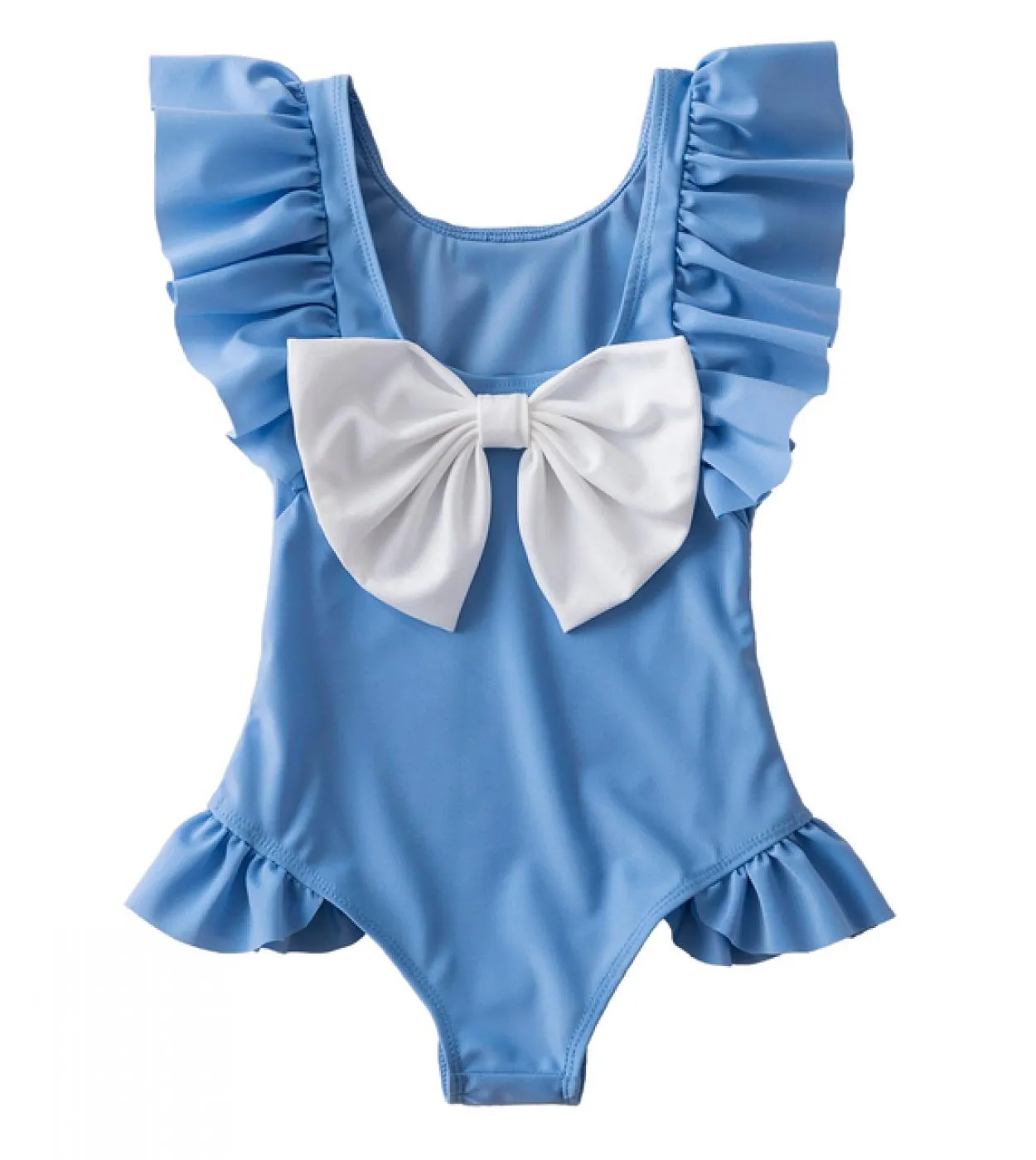 Costume da bagno intero estivo per bambina Bambina bambina Costume da bagno blu con volant Costume da bagno floreale in pizzo ri