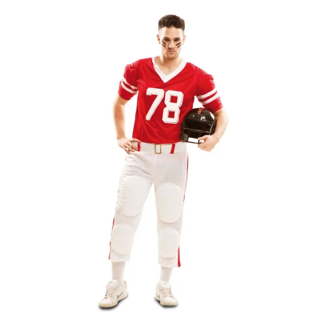 Costume da giocatore di rugby rosso per uomo.