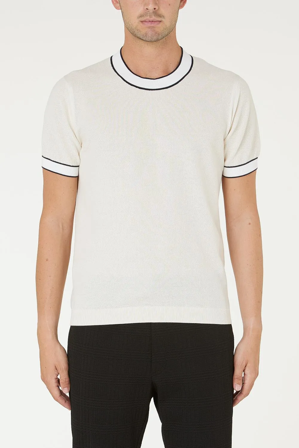 Crew Neck T-Shirt with Contrasting Details Paolo Pecora / White