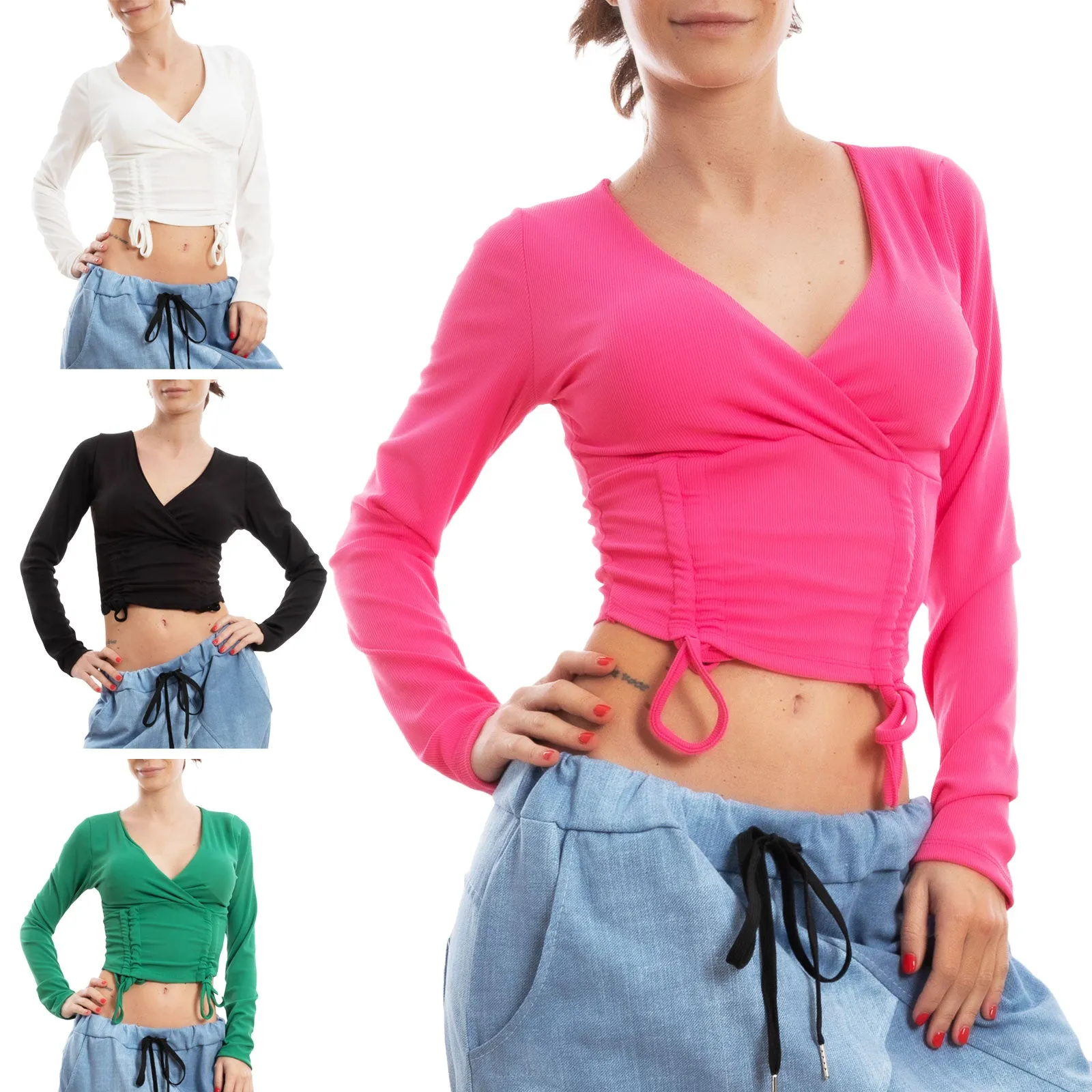 Crop Top A Costine Donna Maglietta Vi-8582