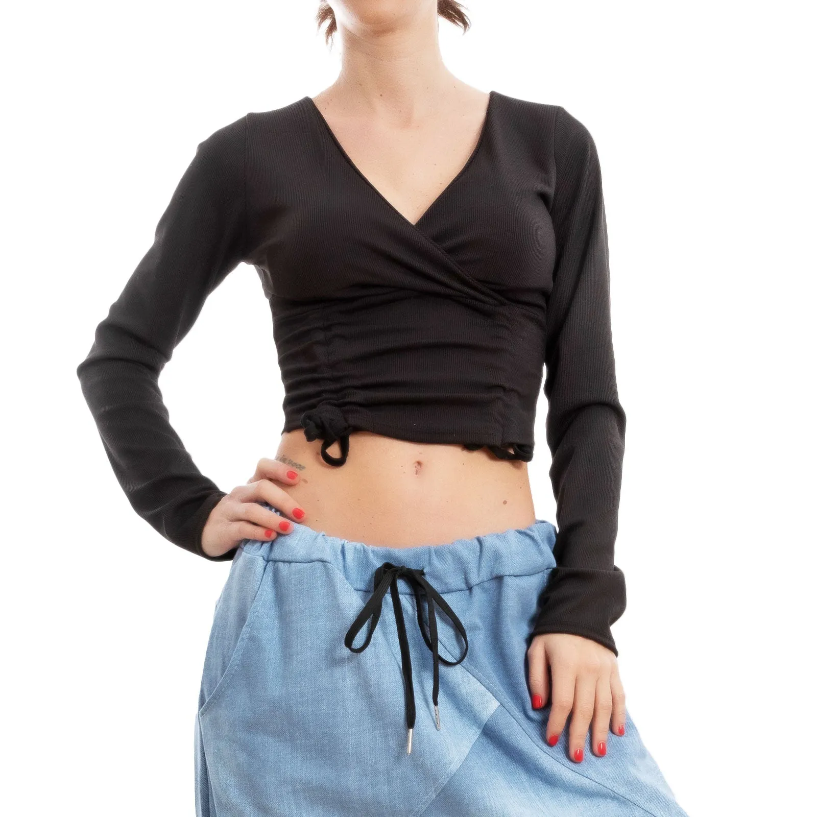 Crop Top A Costine Donna Maglietta Vi-8582