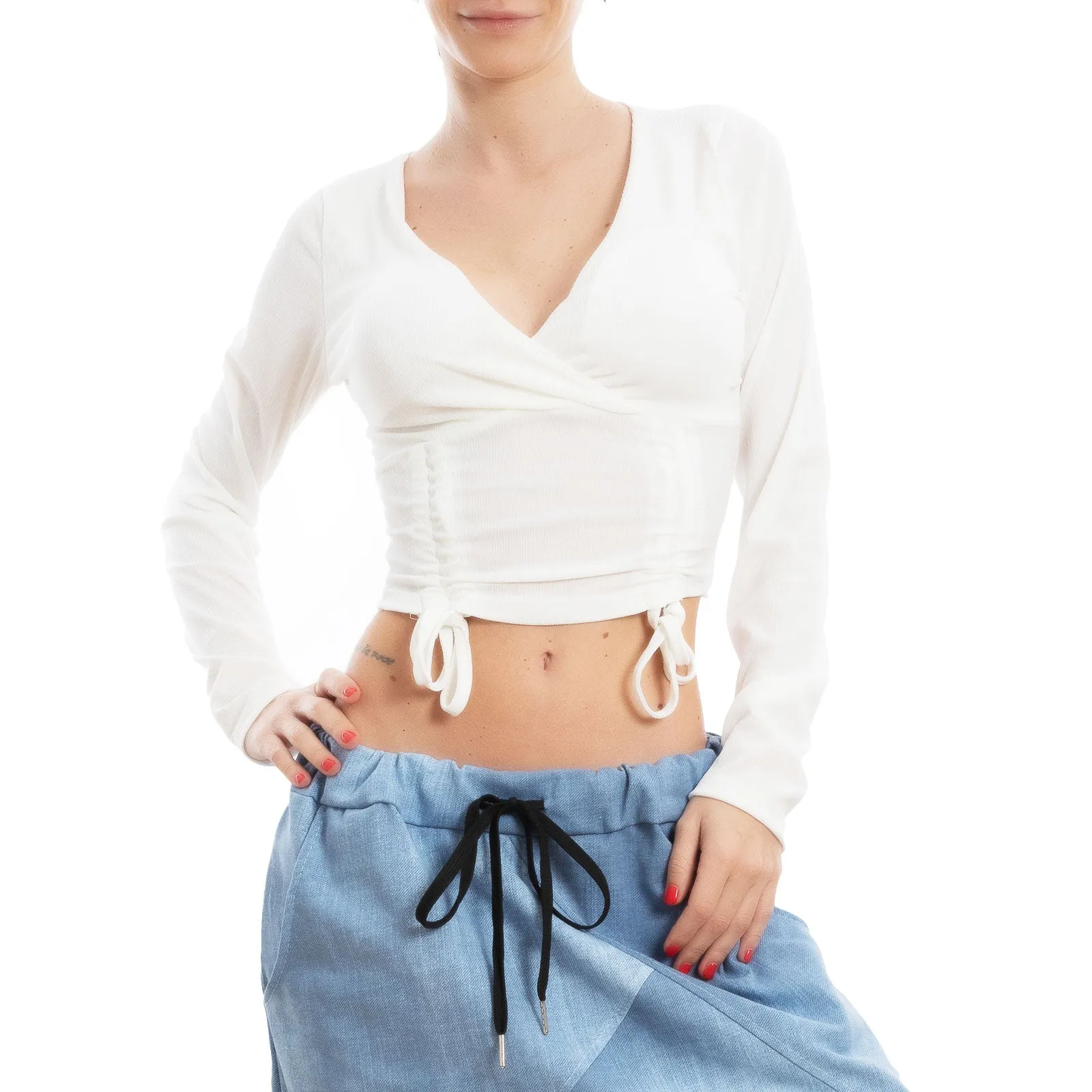 Crop Top A Costine Donna Maglietta Vi-8582