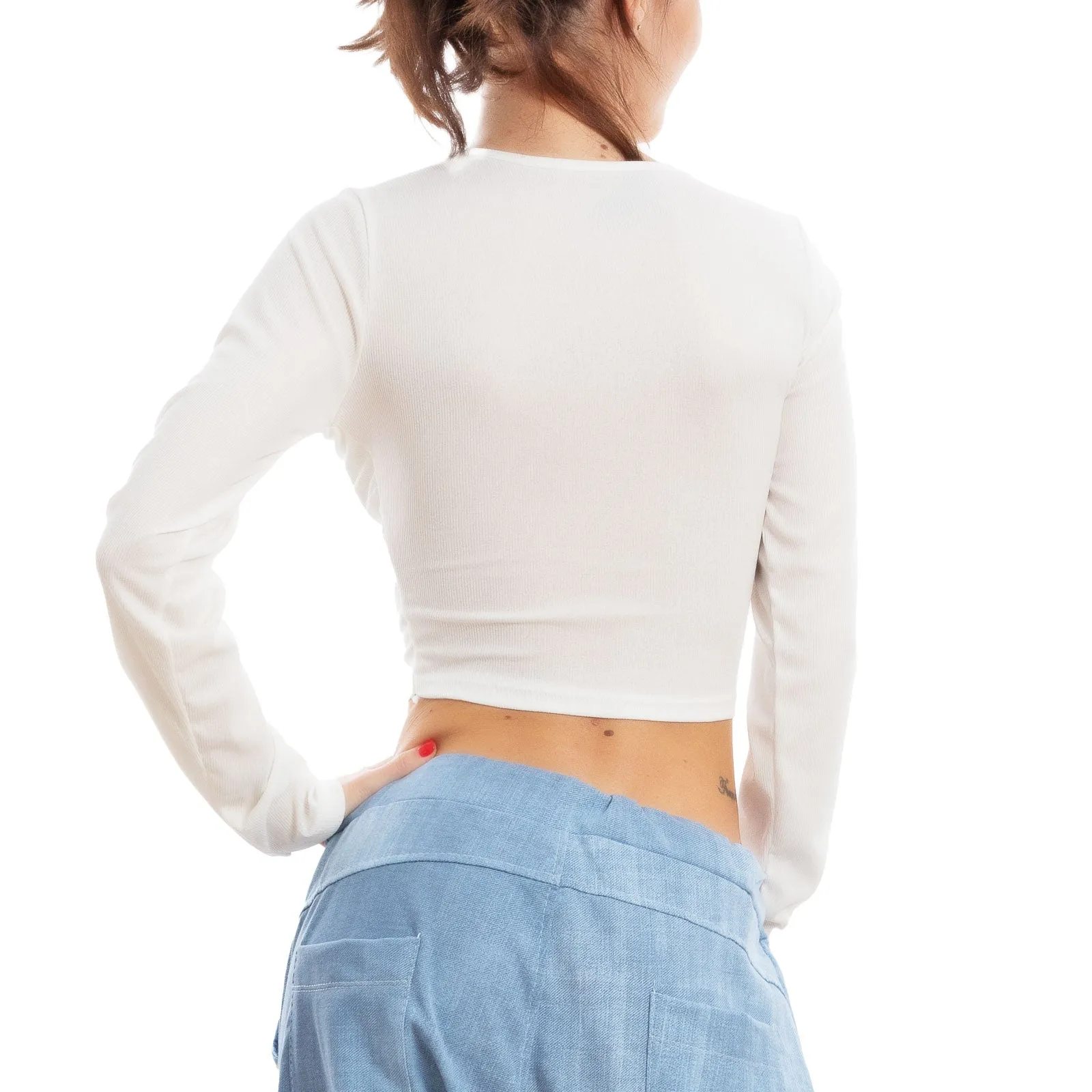 Crop Top A Costine Donna Maglietta Vi-8582
