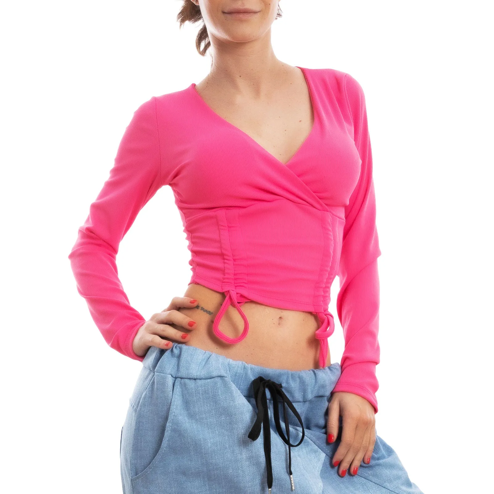 Crop Top A Costine Donna Maglietta Vi-8582