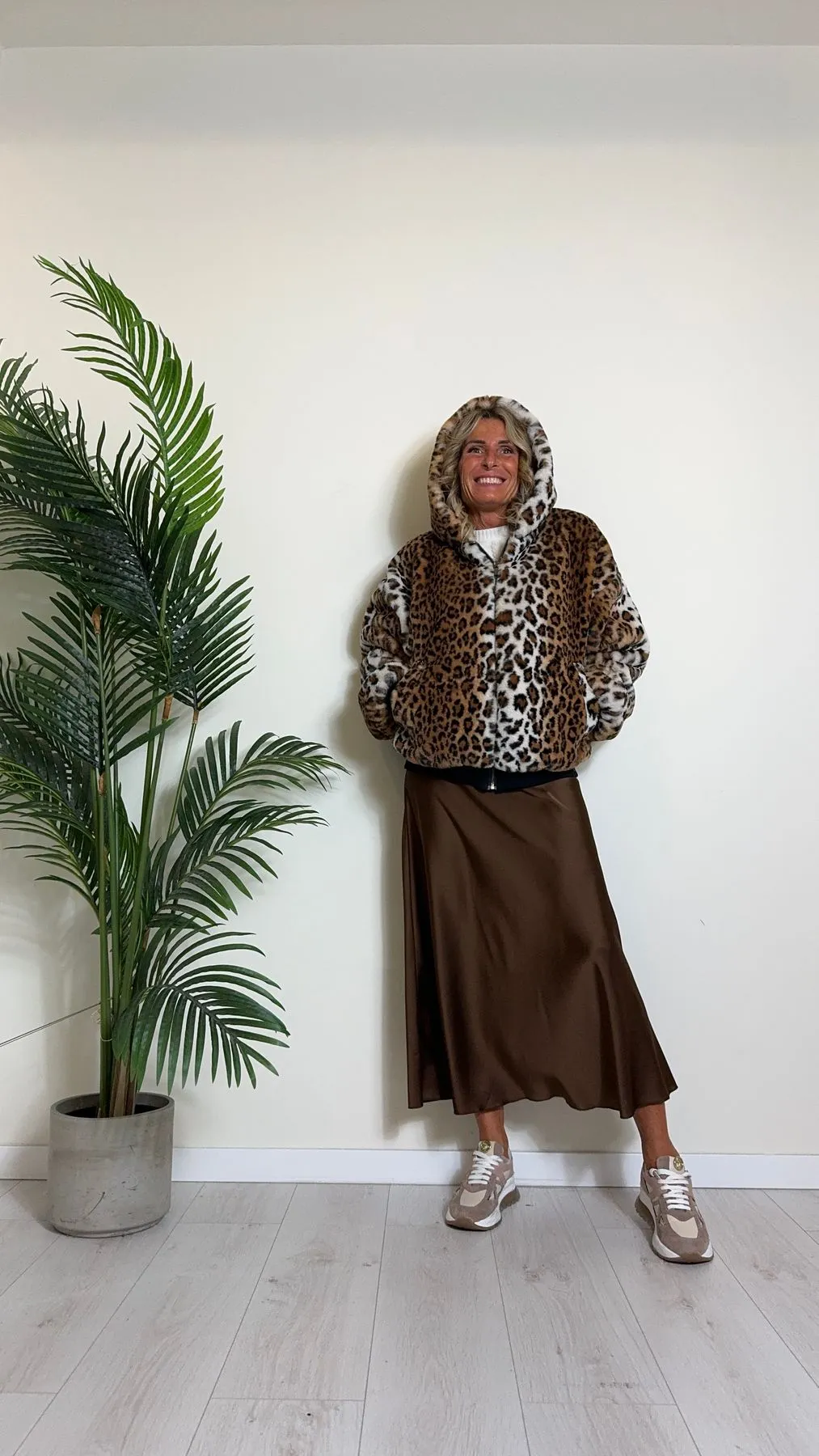 DAFNE - GO1625P69 - BOMBER ECO PELLICCIA ANIMALIER CON CAPPUCCIO