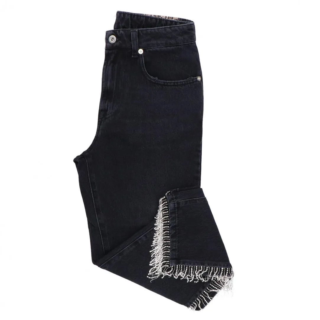 Denim frange strass 91111 Nero