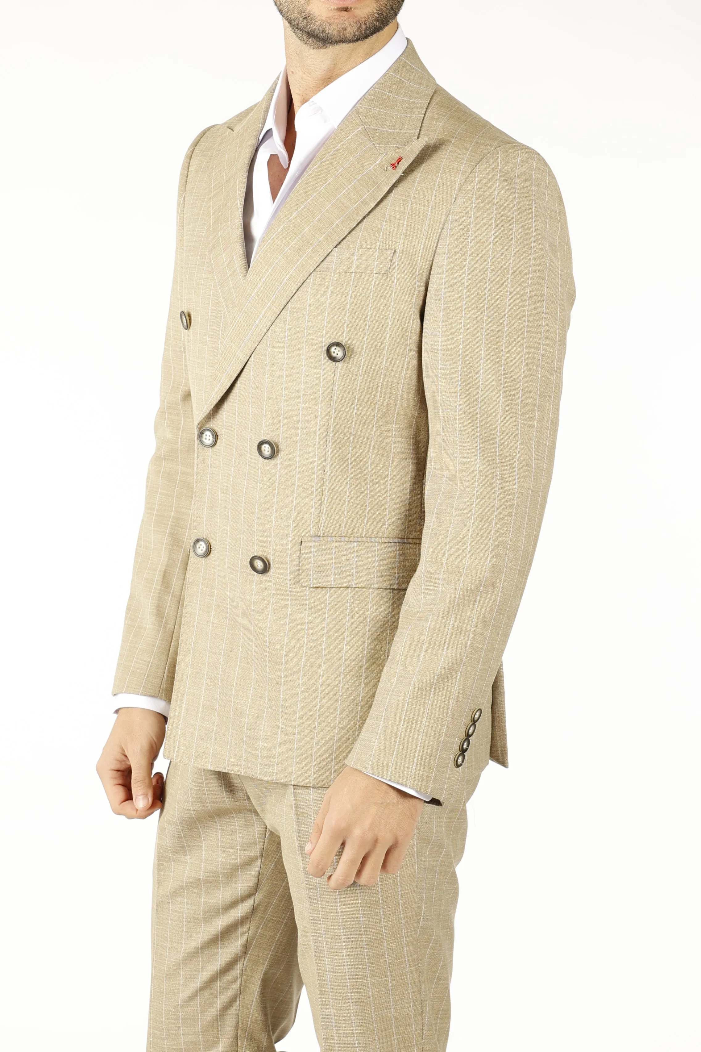 doppiopetto gessato beige-            