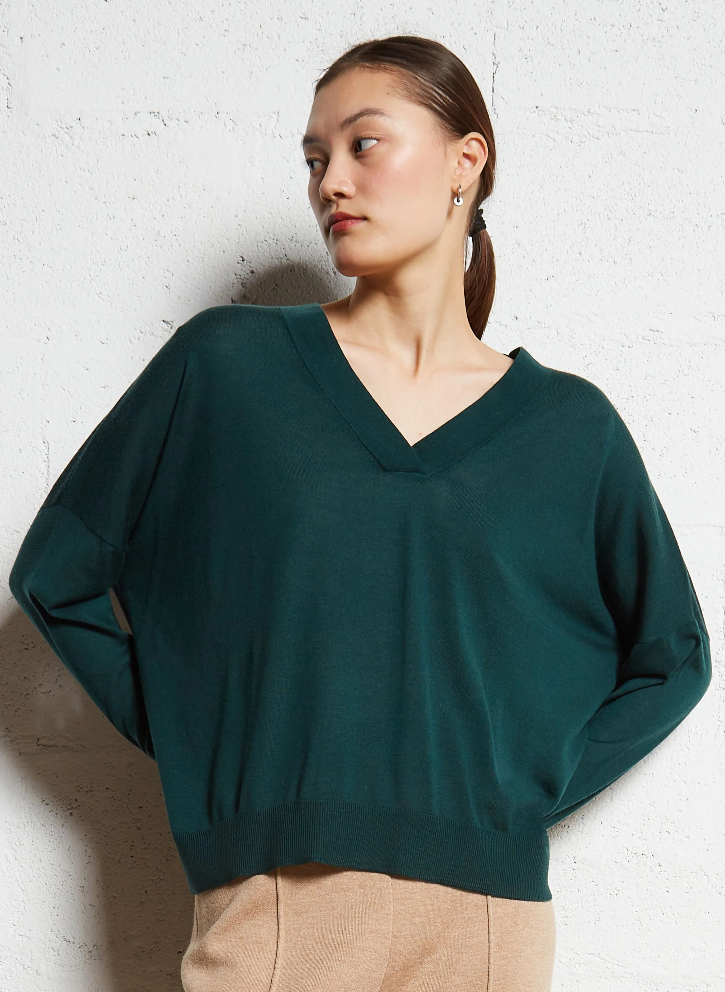  EKYOG   MAKO - Maglione ampio scollo a V in lana | Verde