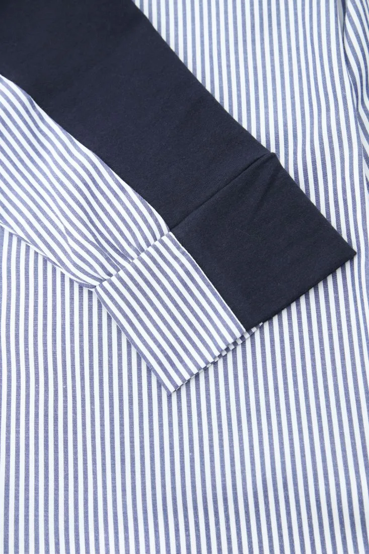 Felpa con cappuccio, coulisse e inserti fantasia rigata