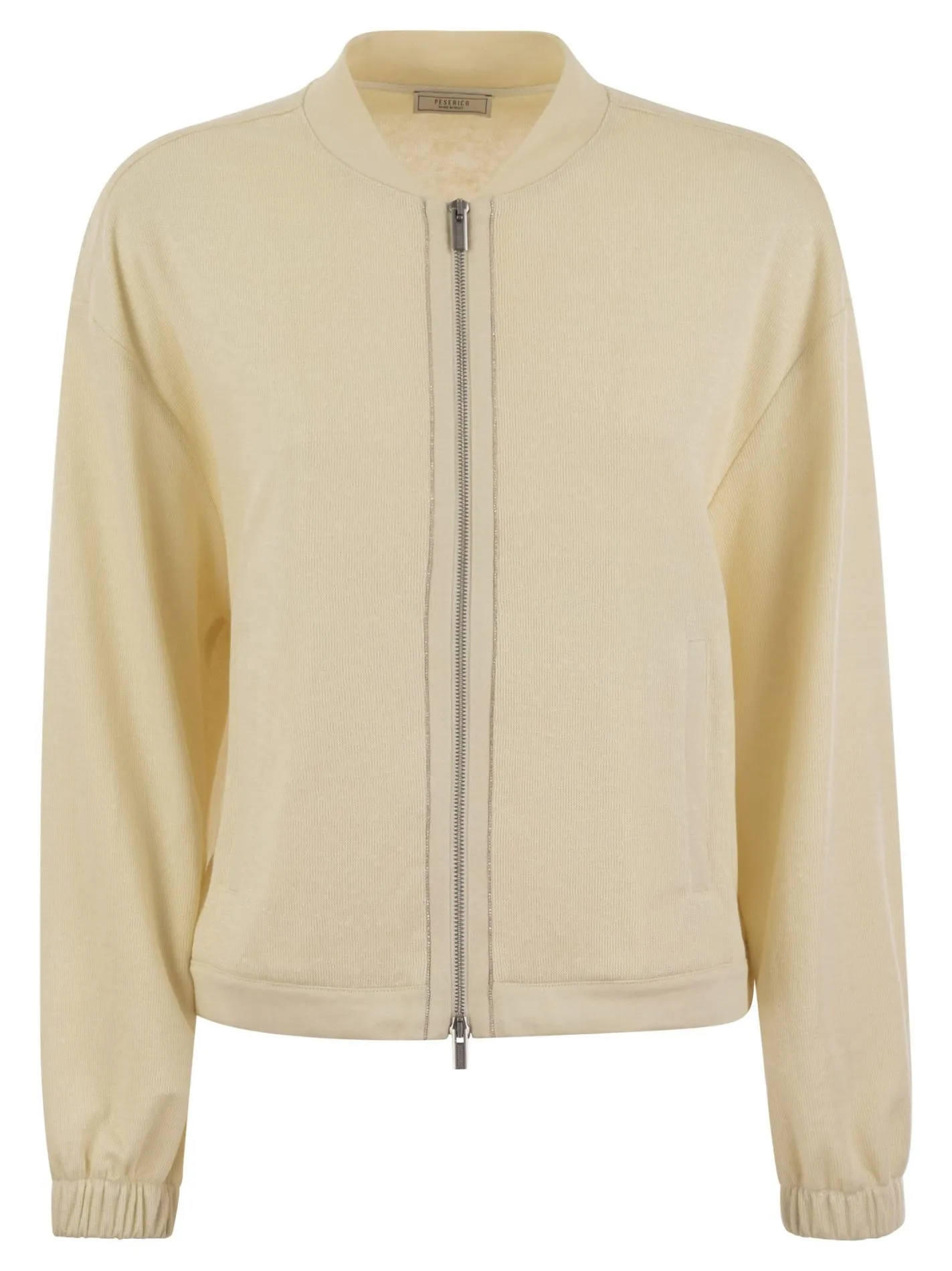 Felpa con zip in cotone e lino