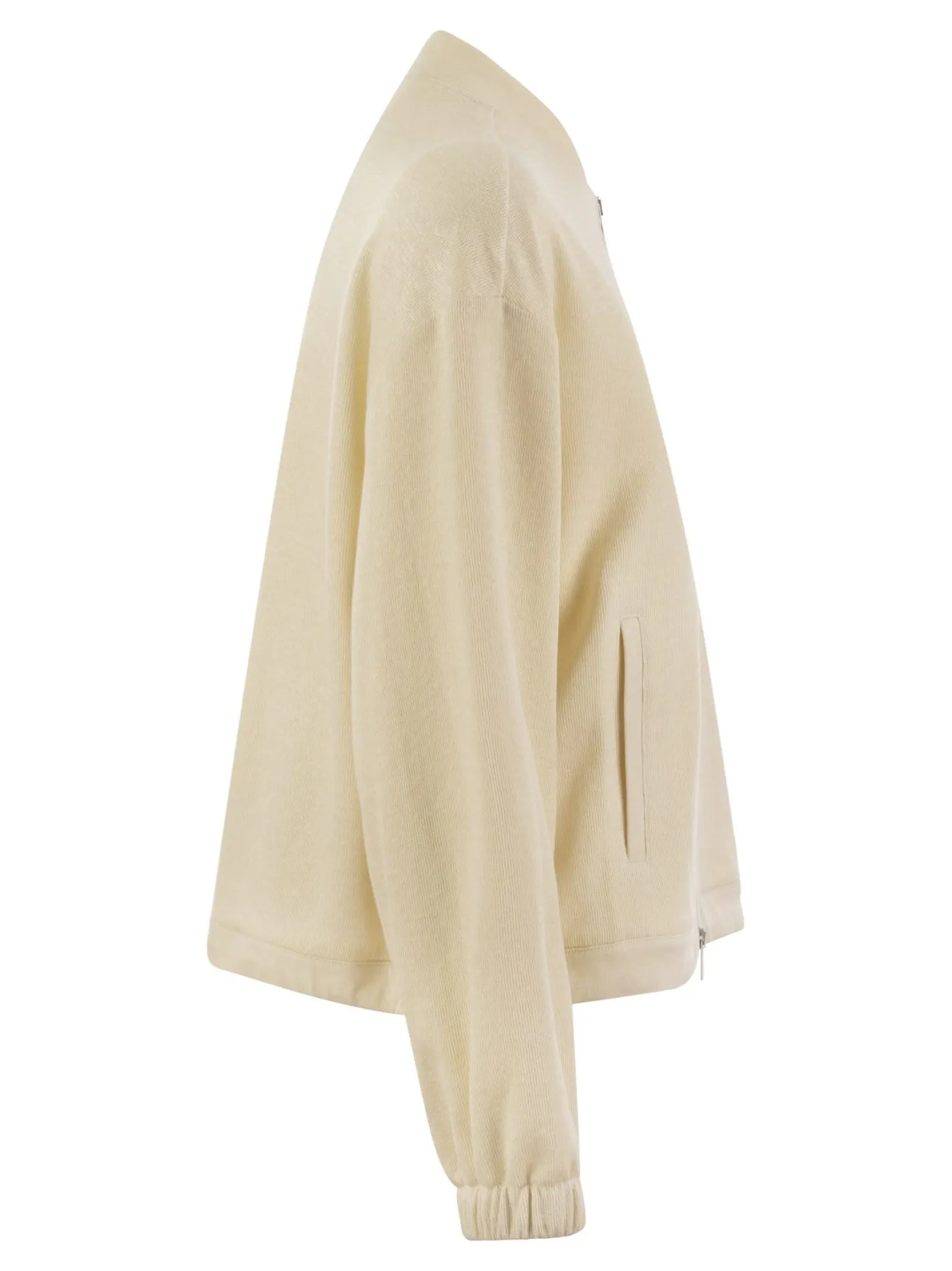Felpa con zip in cotone e lino
