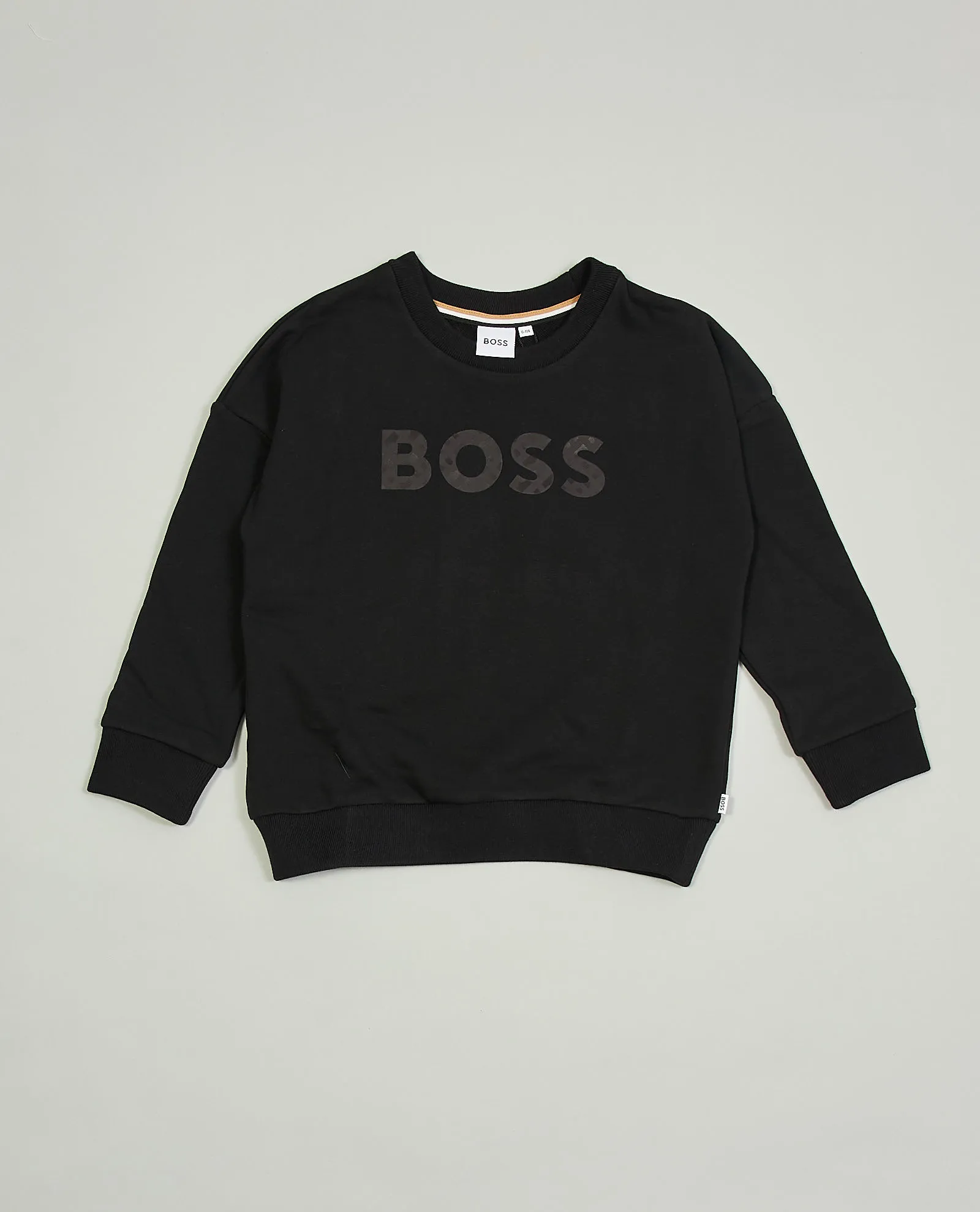 Felpa nera bambino Boss girocollo in cotone