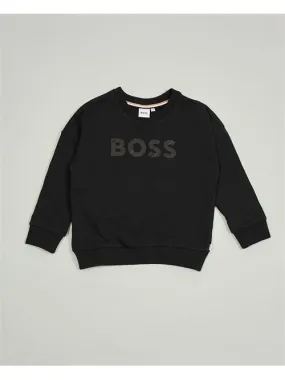 Felpa nera bambino Boss girocollo in cotone