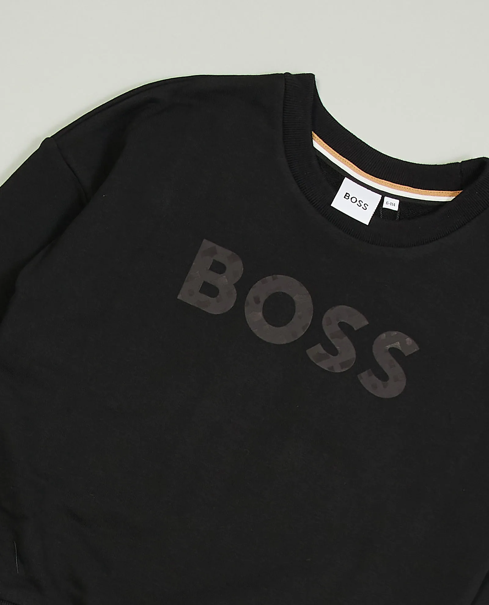 Felpa nera bambino Boss girocollo in cotone