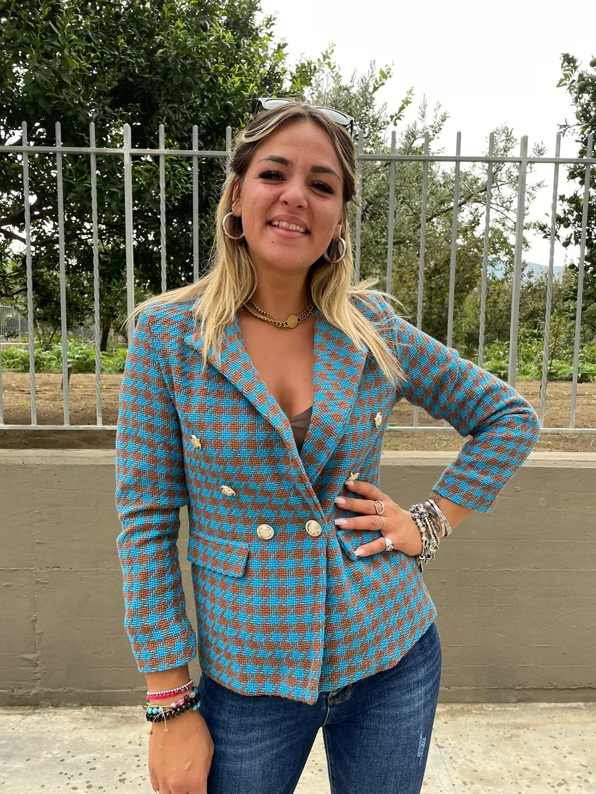 Giacca tweed pied de poule colorata