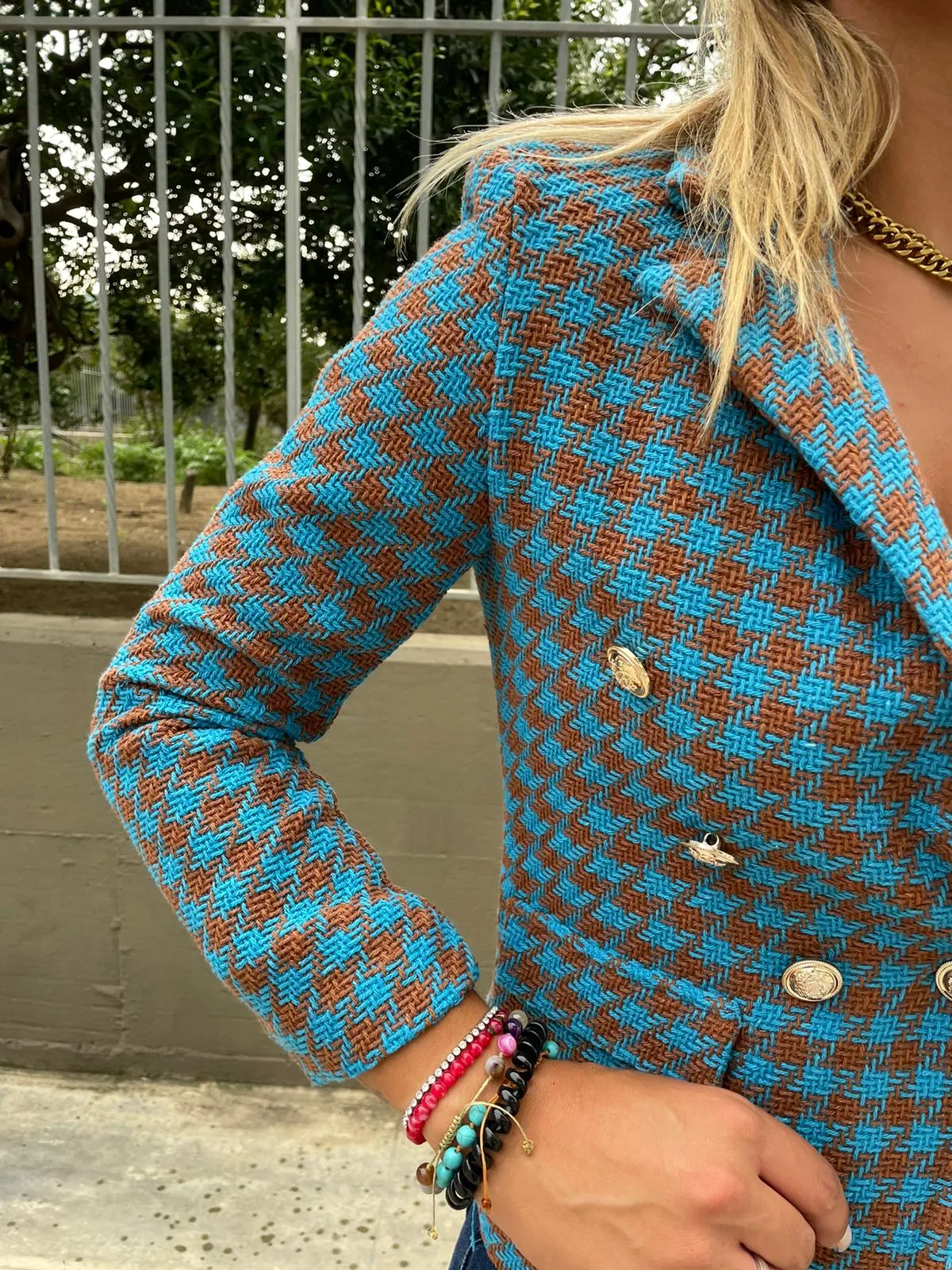 Giacca tweed pied de poule colorata