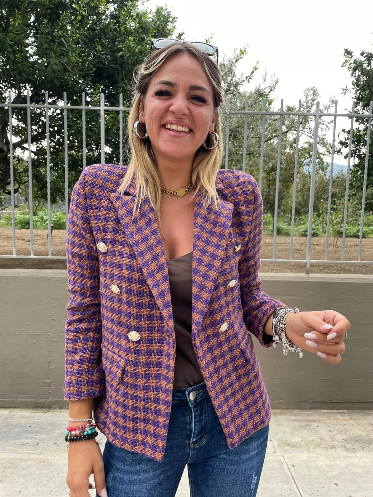 Giacca tweed pied de poule colorata