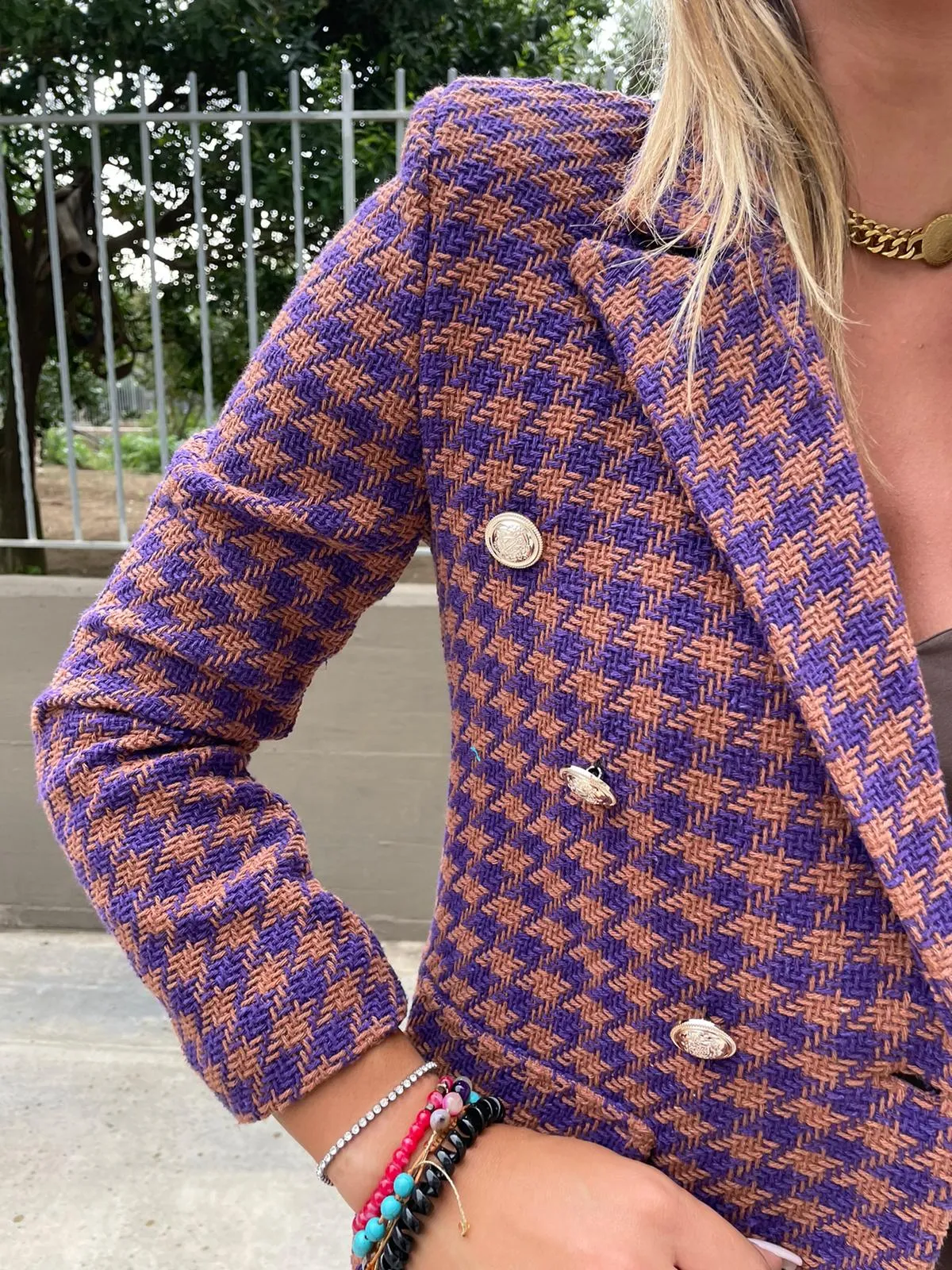 Giacca tweed pied de poule colorata