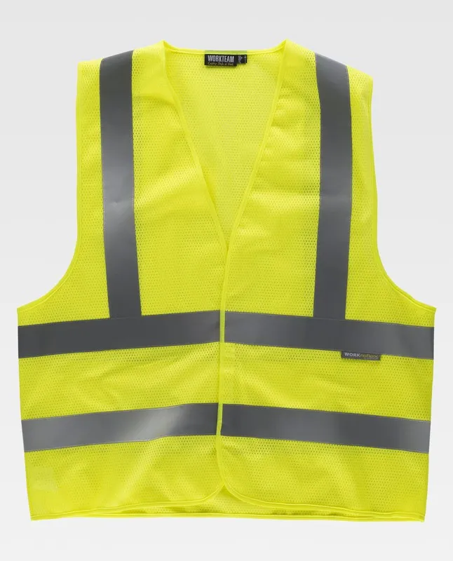 Gilet in mesh Chiusura a velcro Scollo a V Nastri riflettenti sul petto e sul retro AV giallo