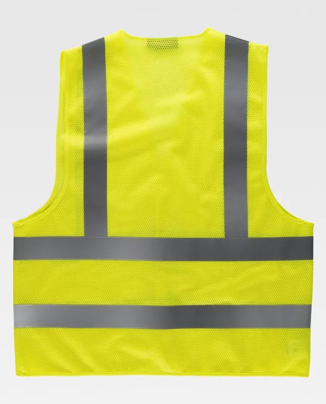 Gilet in mesh Chiusura a velcro Scollo a V Nastri riflettenti sul petto e sul retro AV giallo