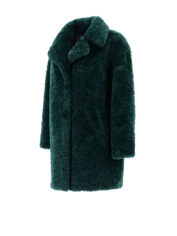 Green synthetic fur coat