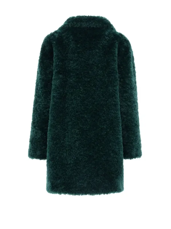 Green synthetic fur coat