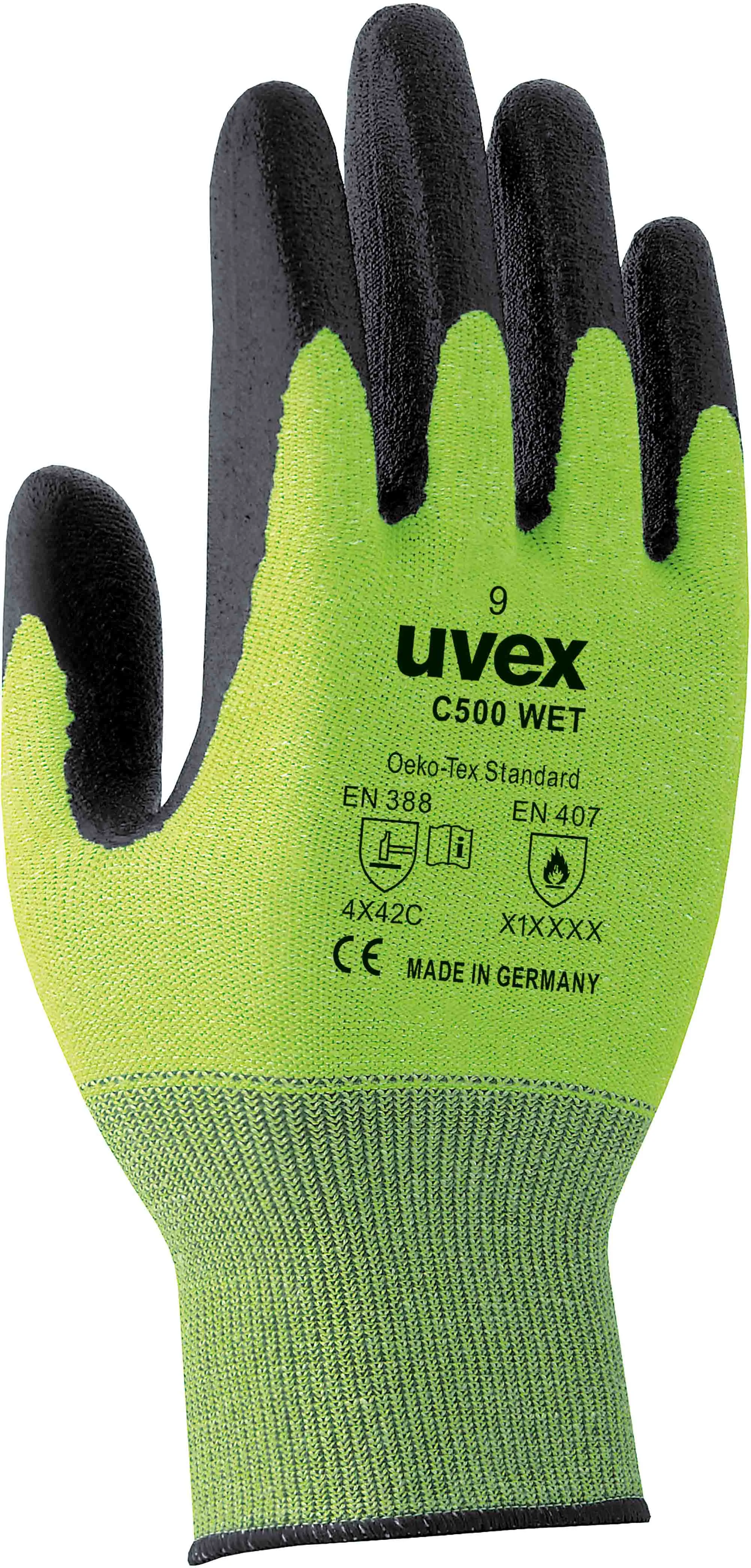 Guanti da lavoro Uvex C500 WET, Tg. 9, in HPPE, col. Verde