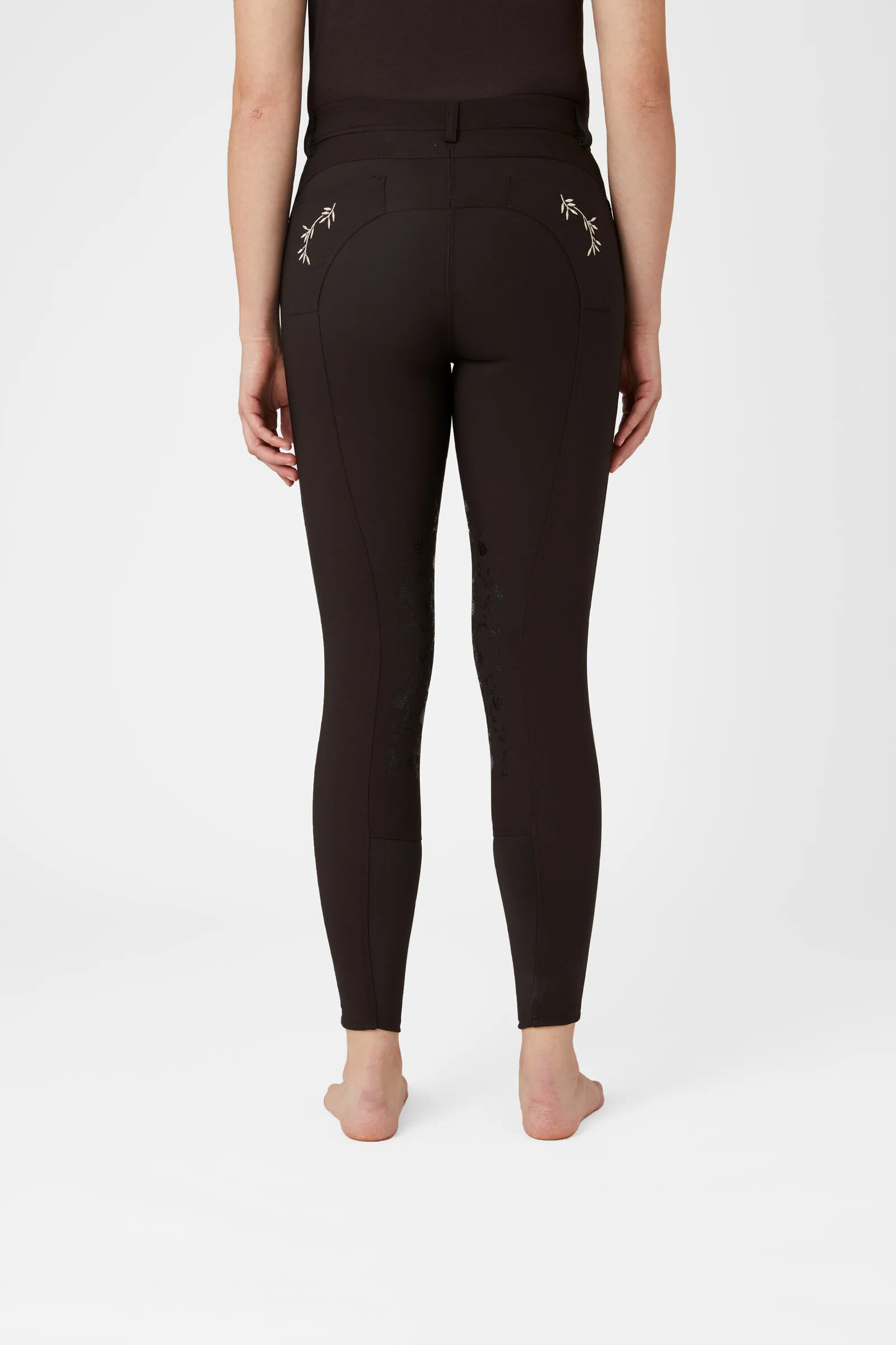 Horze Kaitlin Pantaloni da equitazione con patch al ginocchio e dettaglio floreale da donna