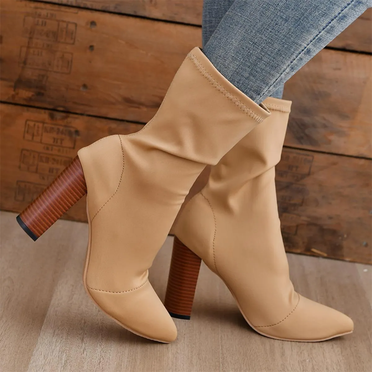 Inverno Tacchi Alti Scarpe Da Donna Grosso Stivaletti Chelsea Alla Caviglia Nuova Tendenza di Moda Pompe 2023 Goth Punta A Punta
