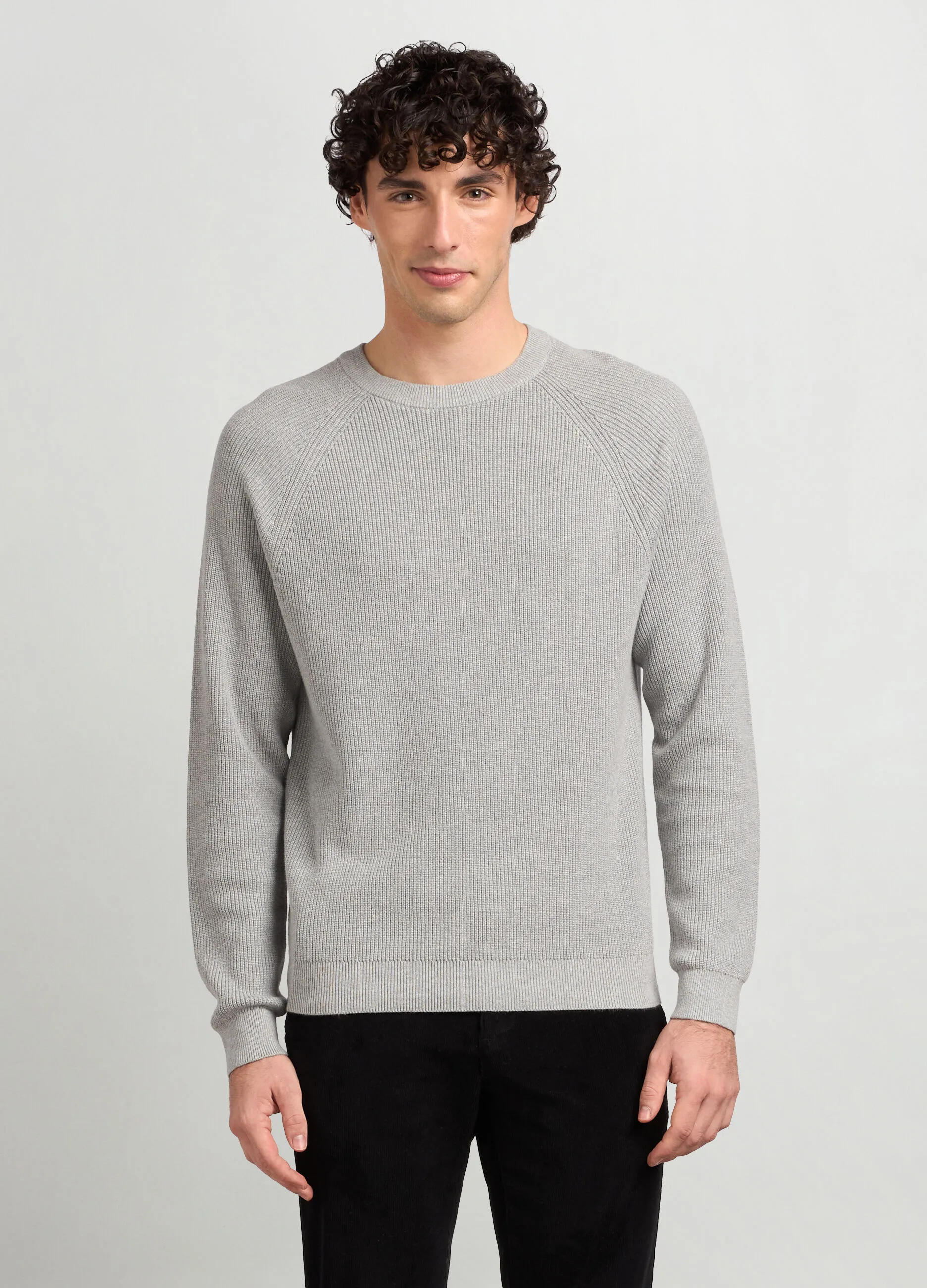 J. HART & BROS  Maglione girocollo a costa inglese in puro cotone uomo