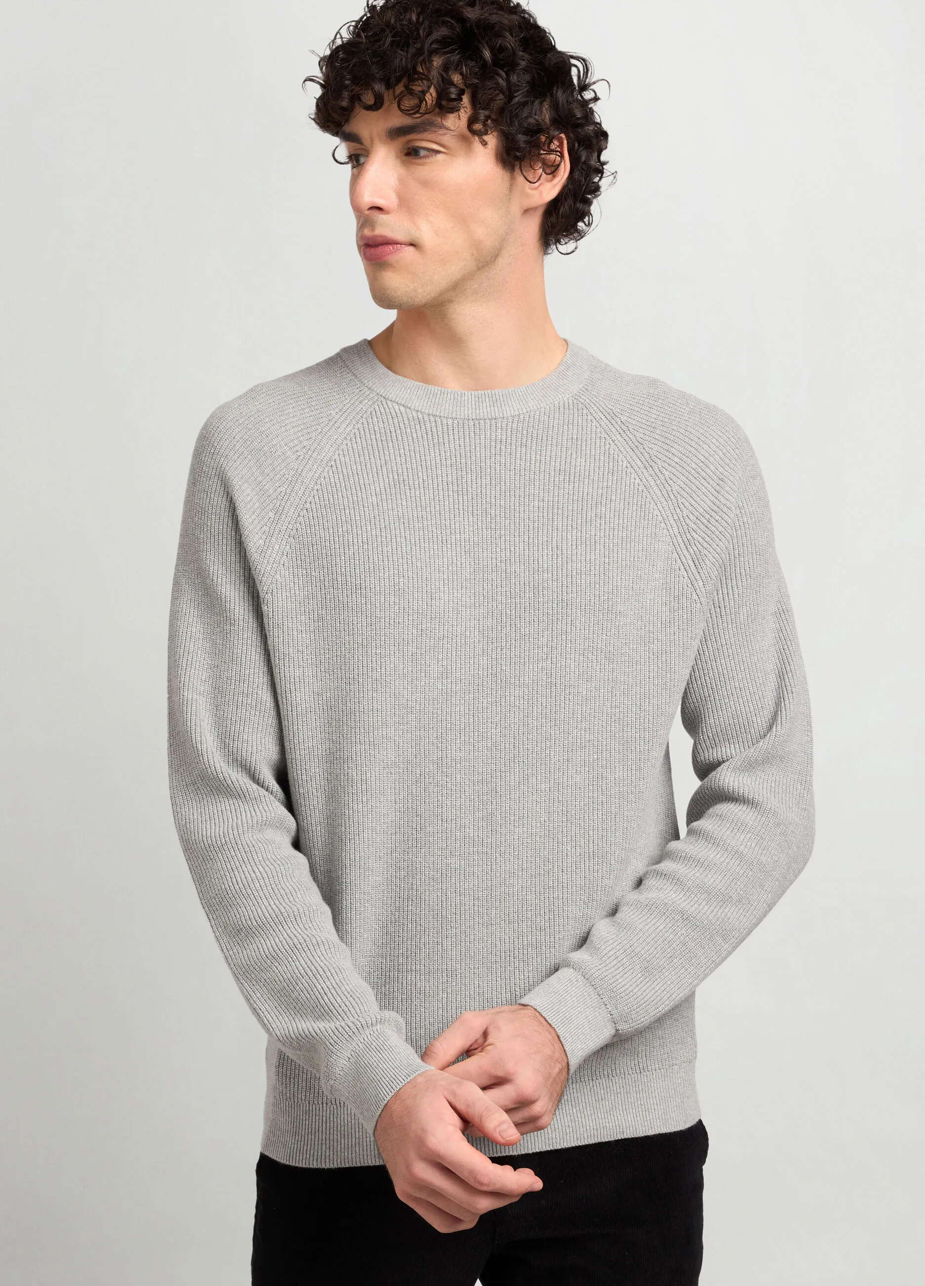 J. HART & BROS  Maglione girocollo a costa inglese in puro cotone uomo