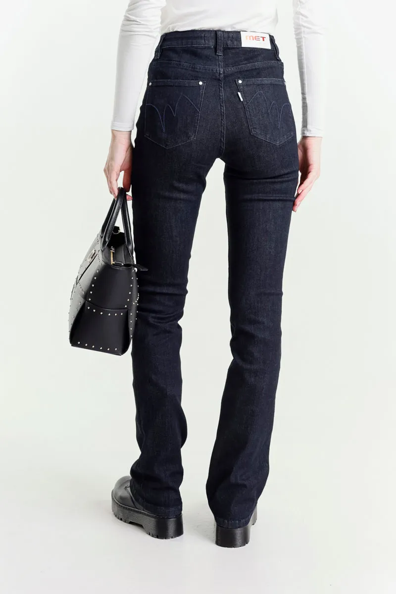 Jeans a Zampa Nero a Vita Regolare